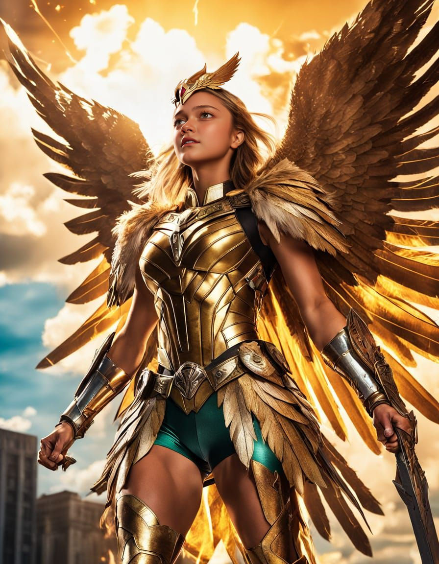 Hawkgirl: Cinematic Superheroine with Wings and Armor
