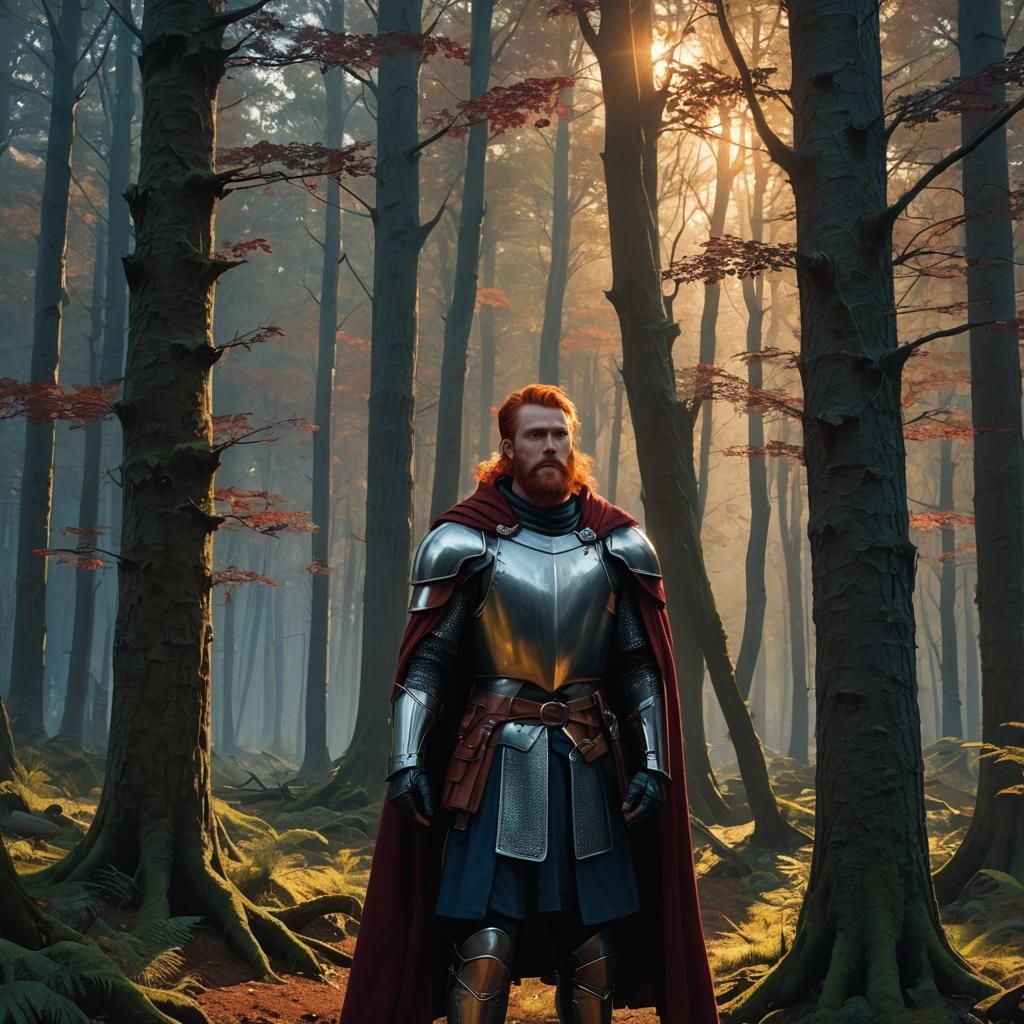 Heroic Knight in Mystical Forest Concept Art