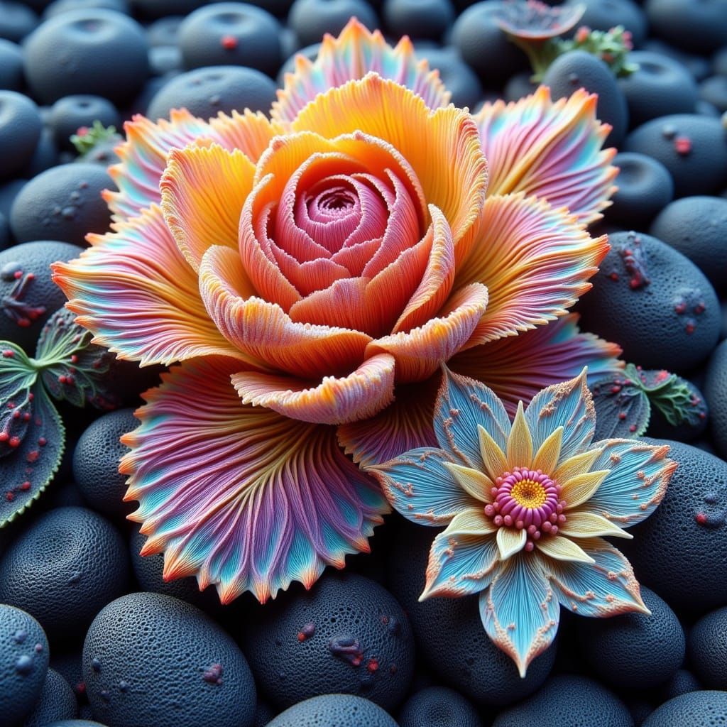 Intricate Iridescent Flowers in Stained Glass