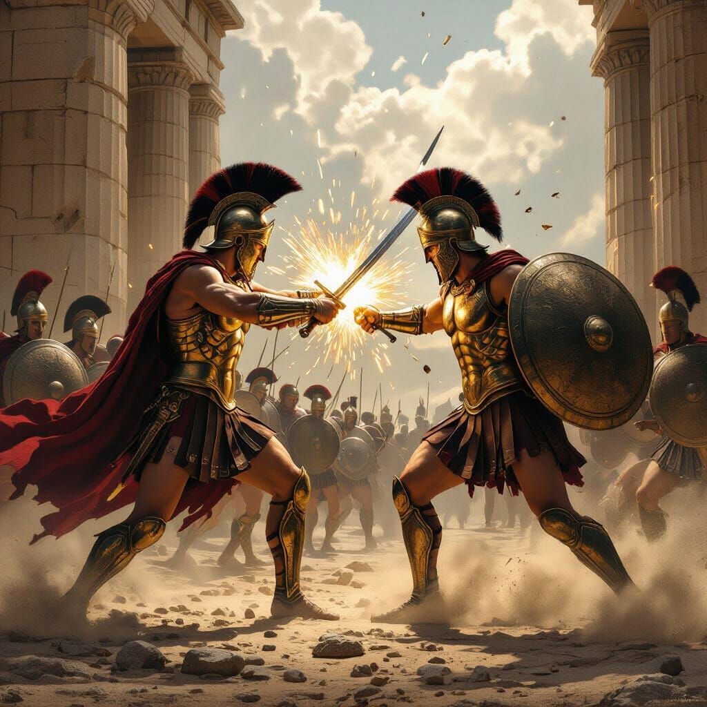 Achilles and Hector Duel in Classical Epic Style
