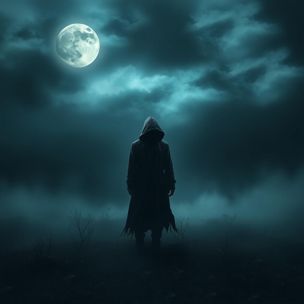 Hooded Figure in Mist: A Gothic Digital Rendering