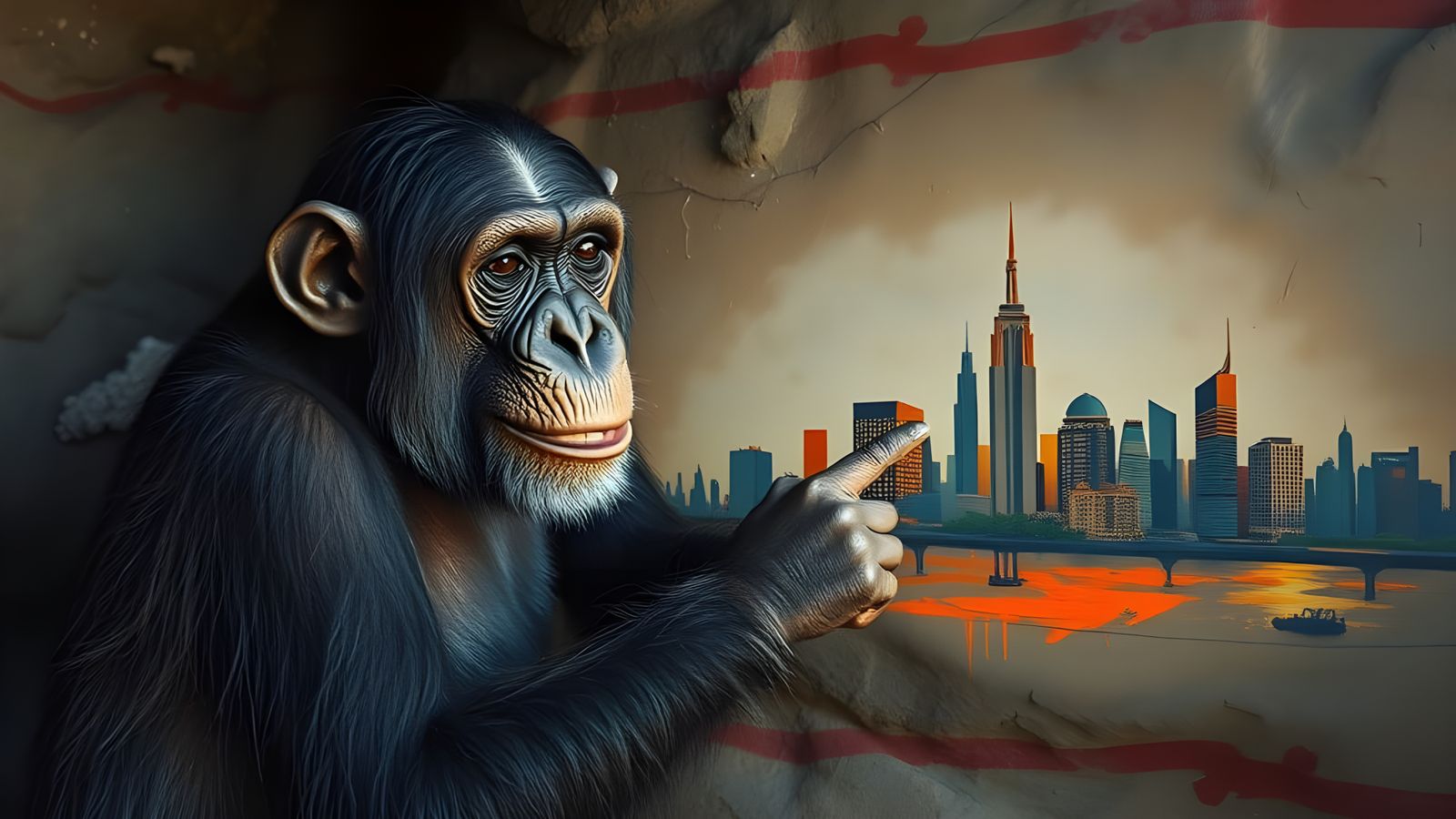 A Chimpanzee Discovers a Futuristic City in Ancient Cave Art