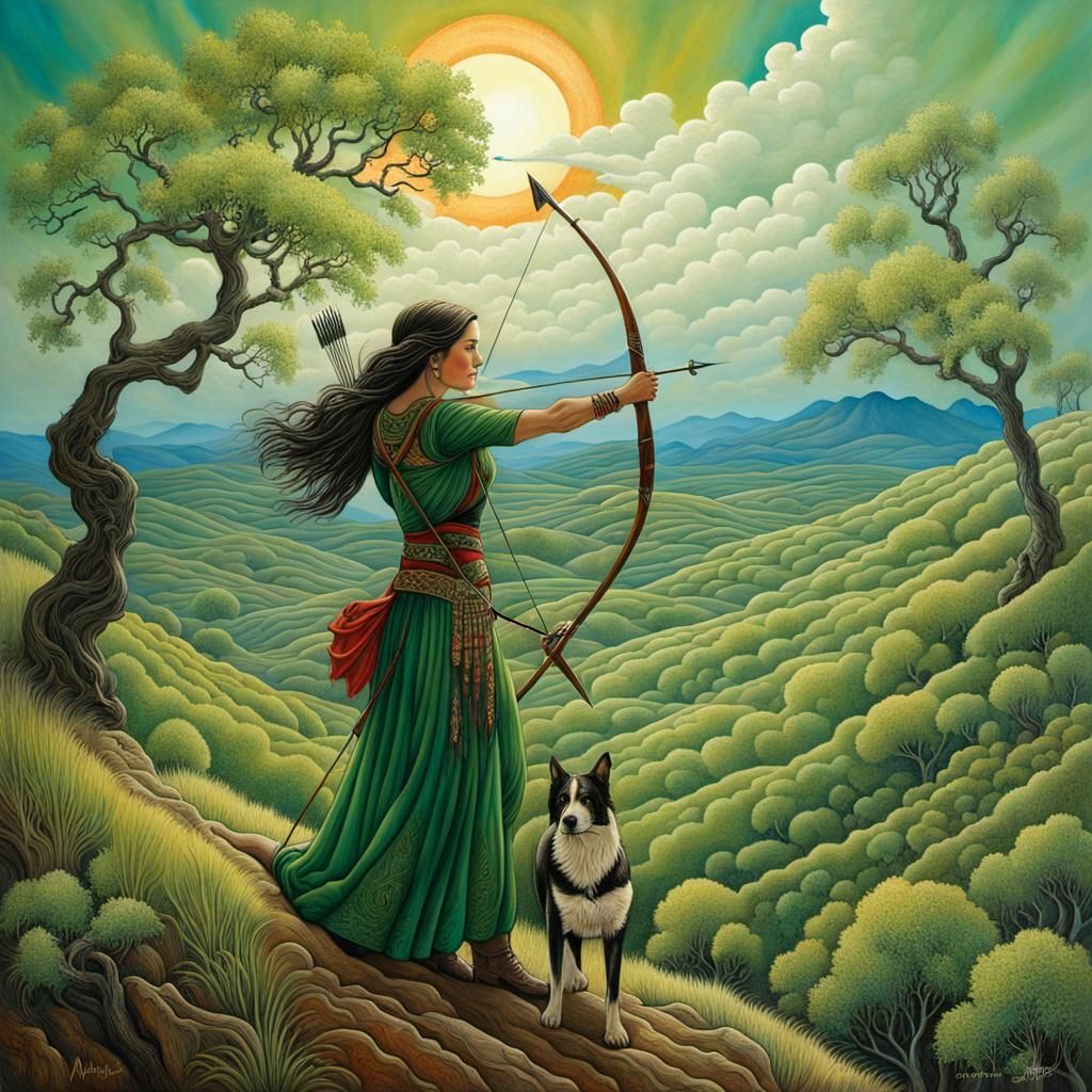 Hunter Aims Bow in Oregon Landscape