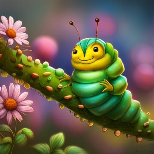 Friendly Caterpillar Says Hello on Flower