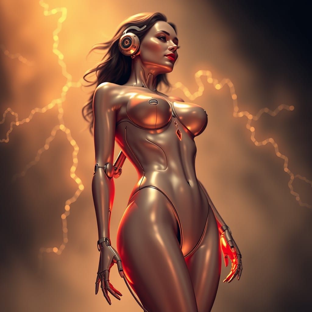 Blissful Gleaming Robot Woman: An Idealized Form