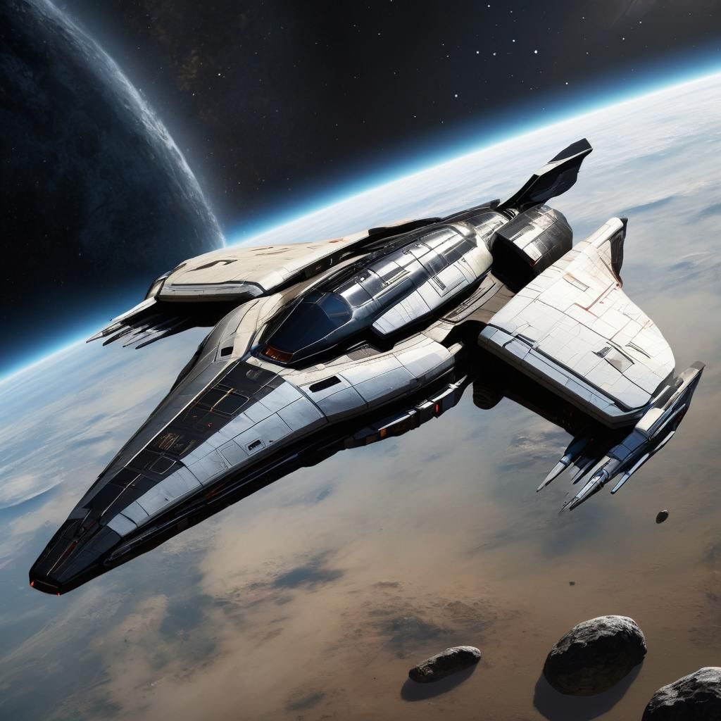 Normandy SR-1 Starship Flying Through Deep Space