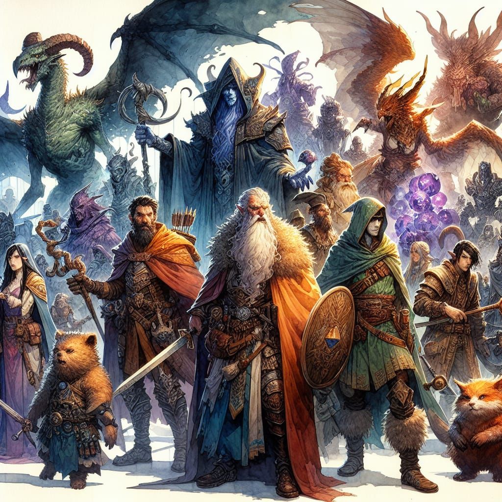 Fantasy RPG Characters in Detailed Watercolor Imagery