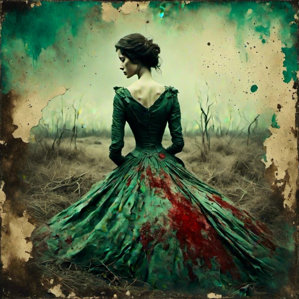 Contemplative Woman in Mixed Media Collage