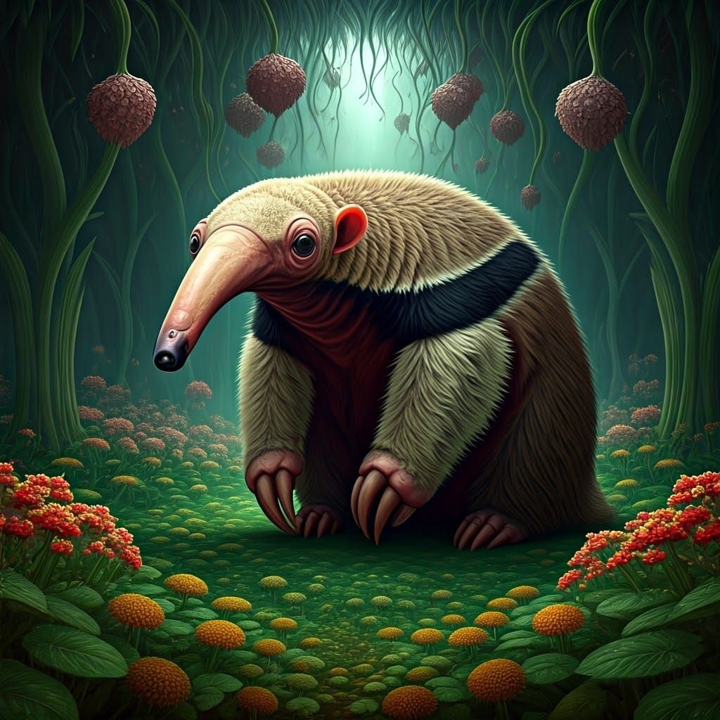 Whimsical Alien Anteater in Fractal Illusion Art