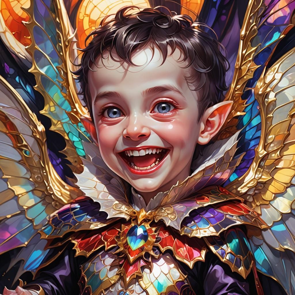 Adorable Infant Dracula with Anime Wings in Glossy Digital A...