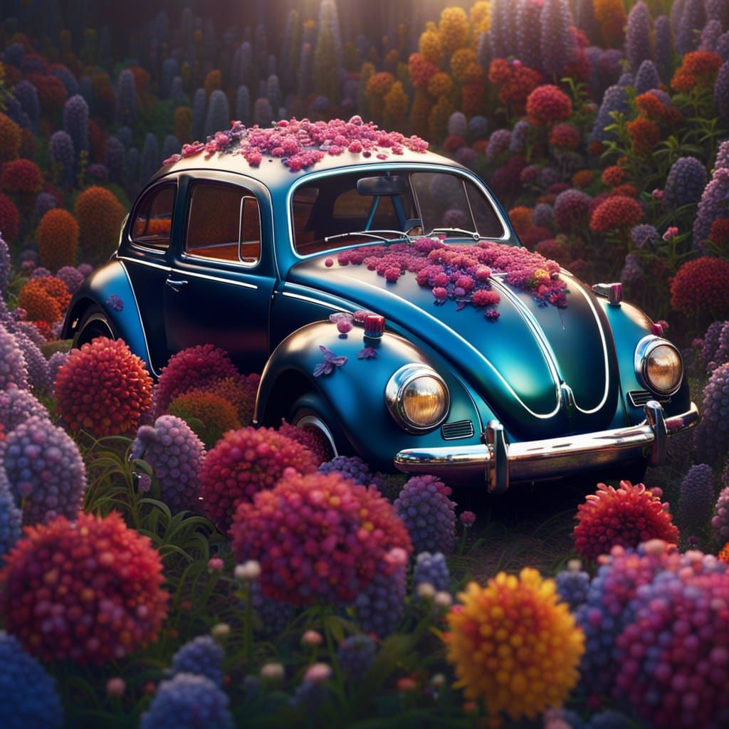 Floral VW Beetle: A Fantastical Matte Painting