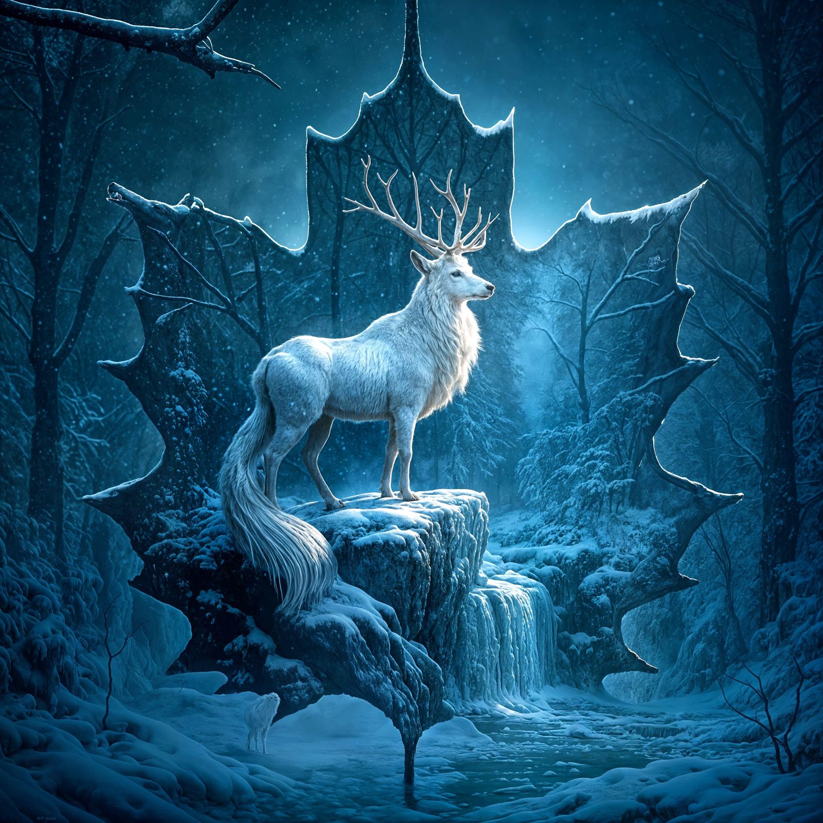 White Elk in Winter Wonderland: Fantasy Digital Art