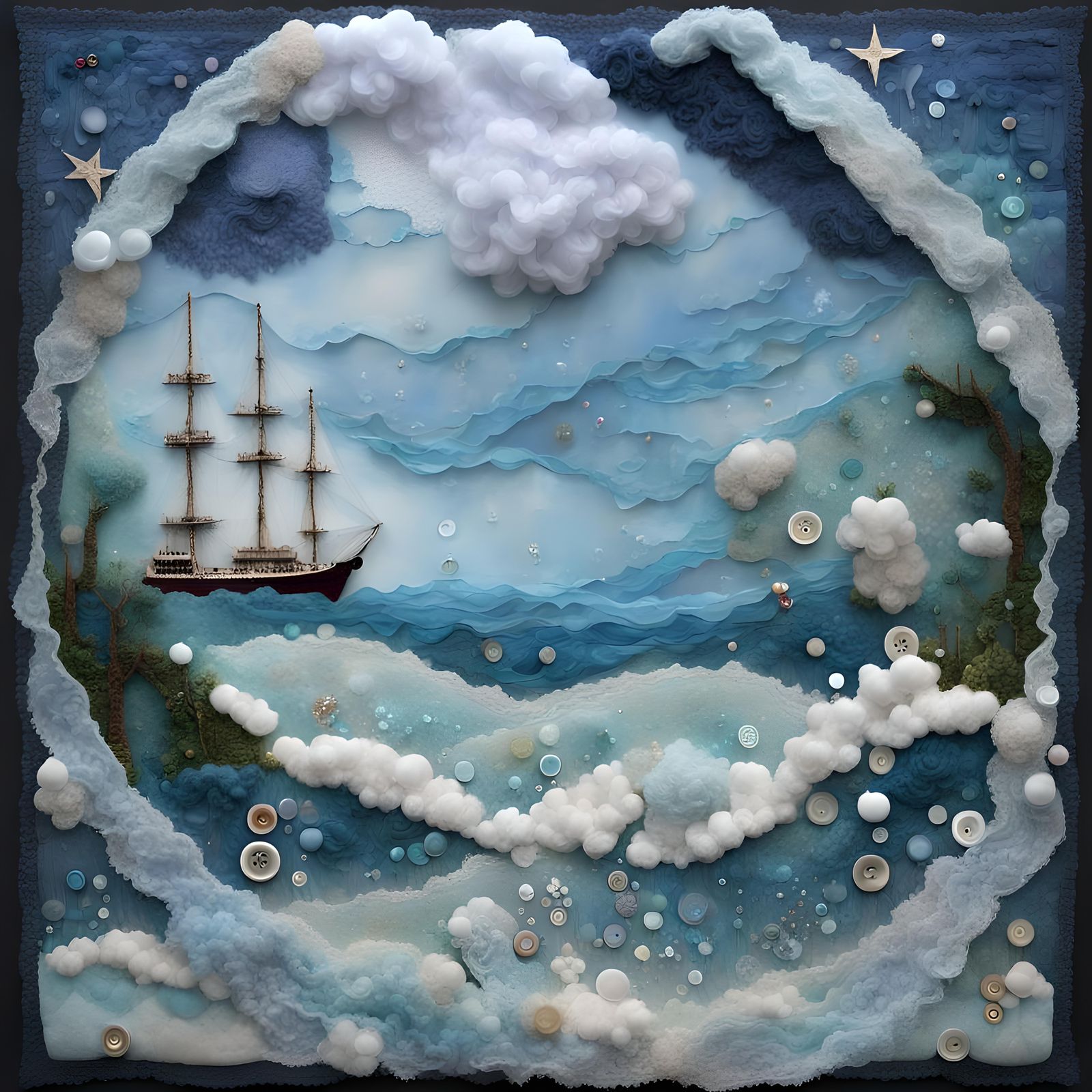 Heavenly Landscape Crafted from Fabrics and Jewels