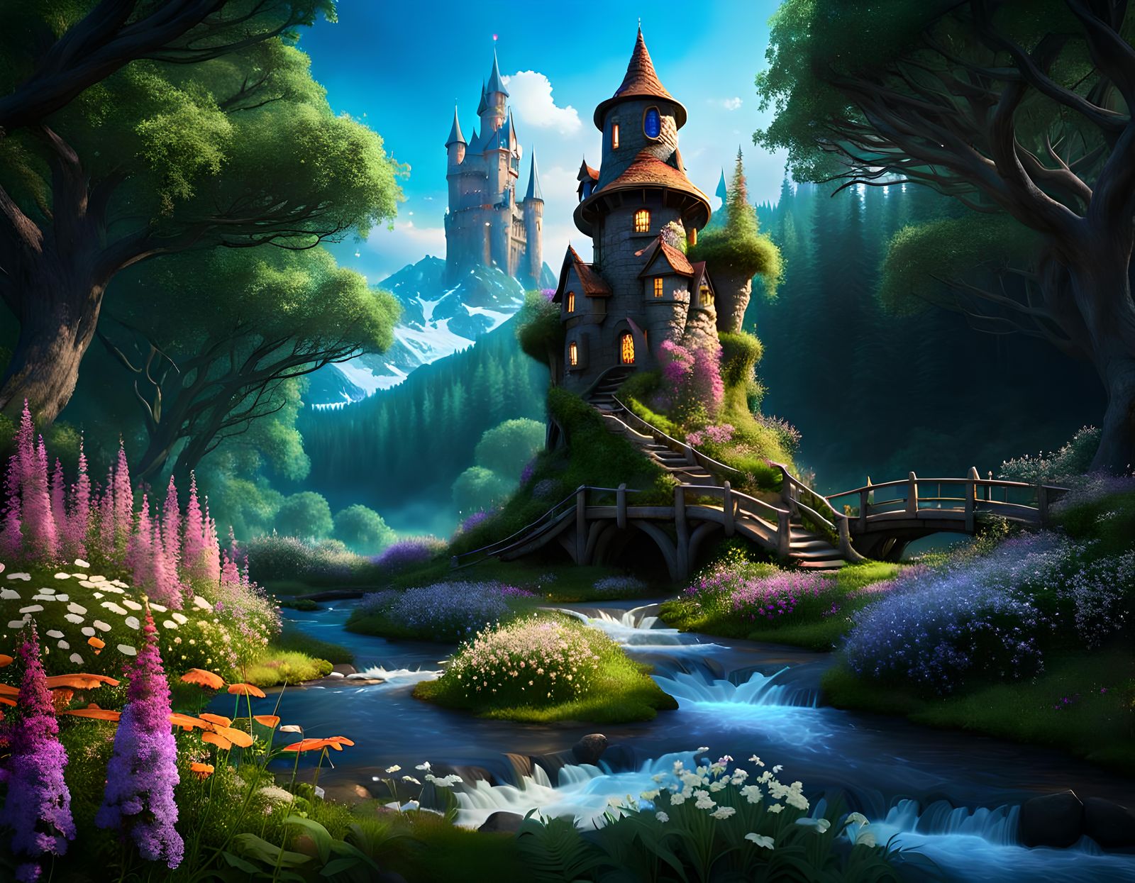 Enchanted Forest Sorcerer's Tower in Photorealistic Style