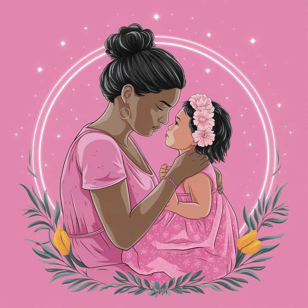 Maternal Worry Soft Pink Mixed Media Art