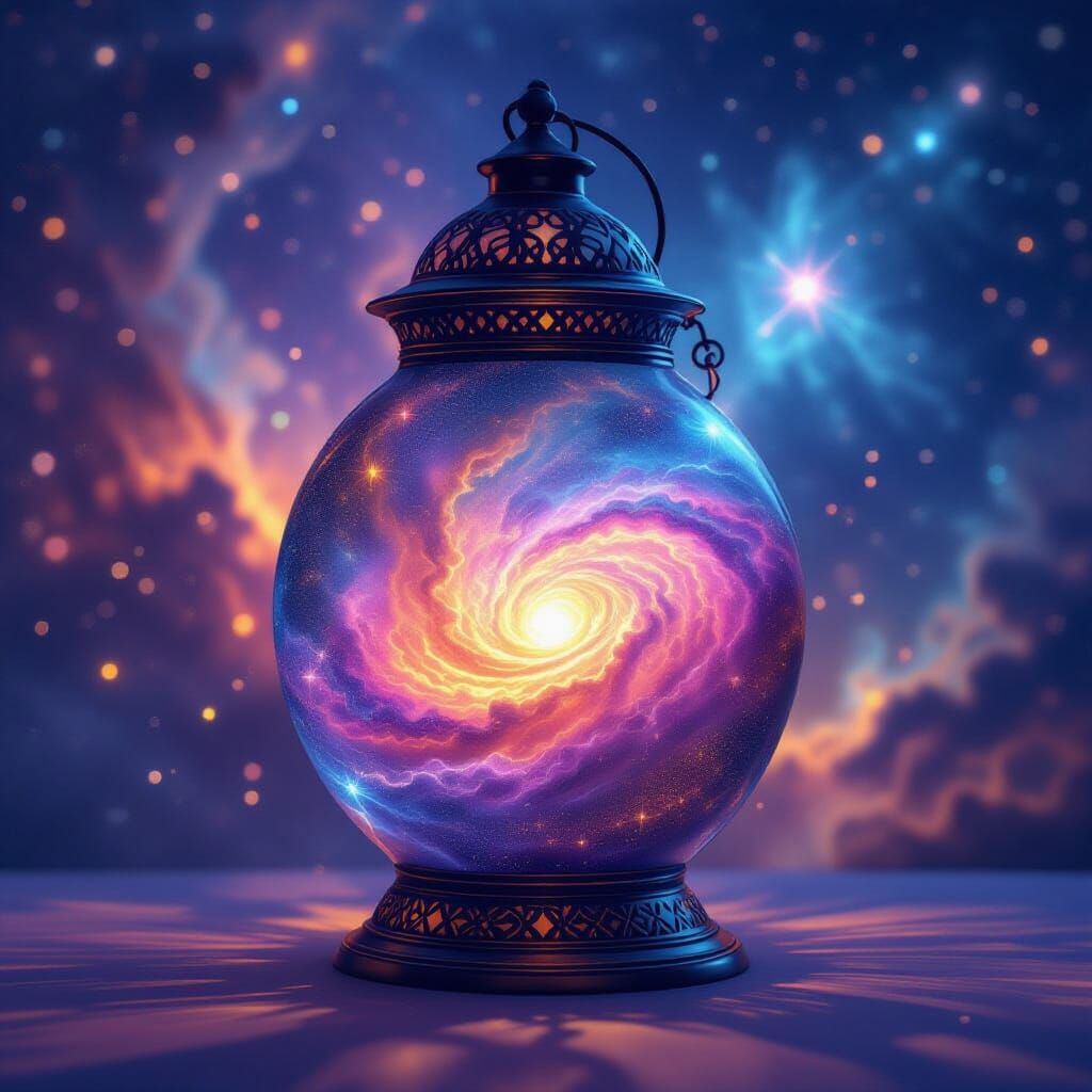Cosmic Universe Inside Lantern Illustration