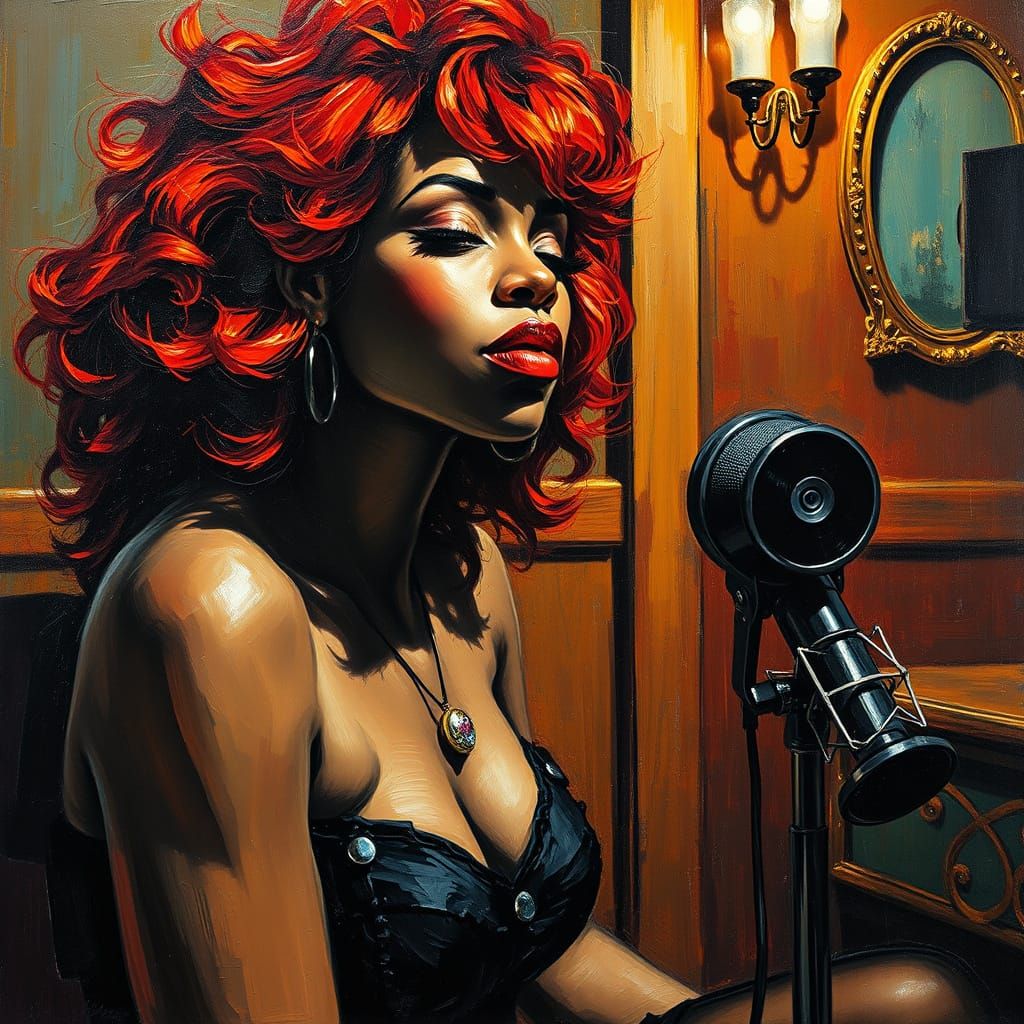 Brutalist Portrait Painting of a Mature Afro Woman