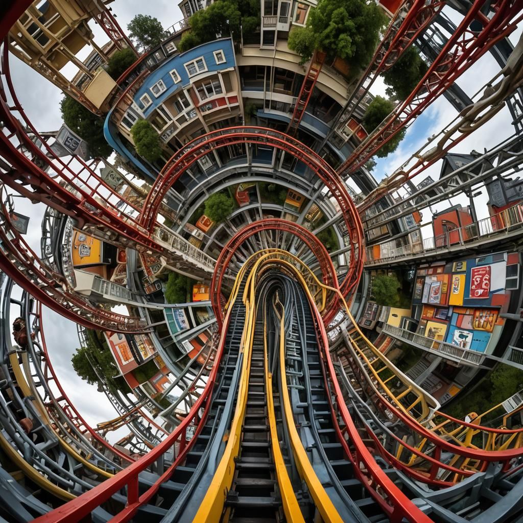 Extreme Roller Coaster with Fisheye Lens View