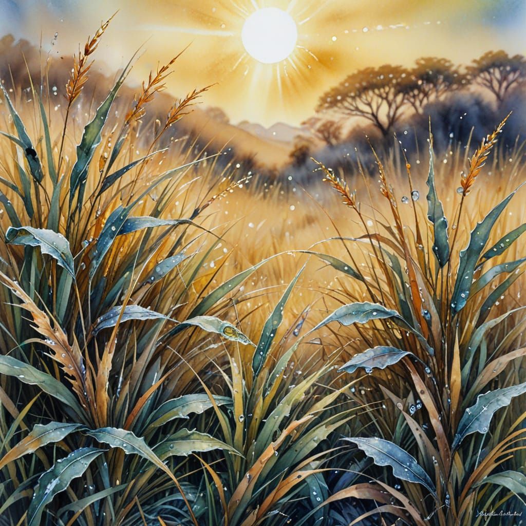 Frosty African Savannah in Watercolour