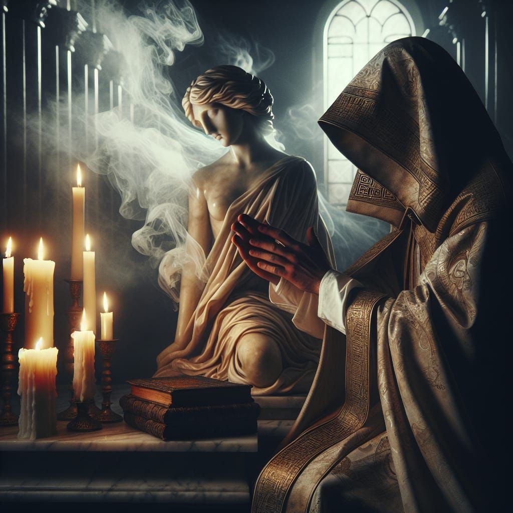 Priest and Goddess in Art Nouveau Temple