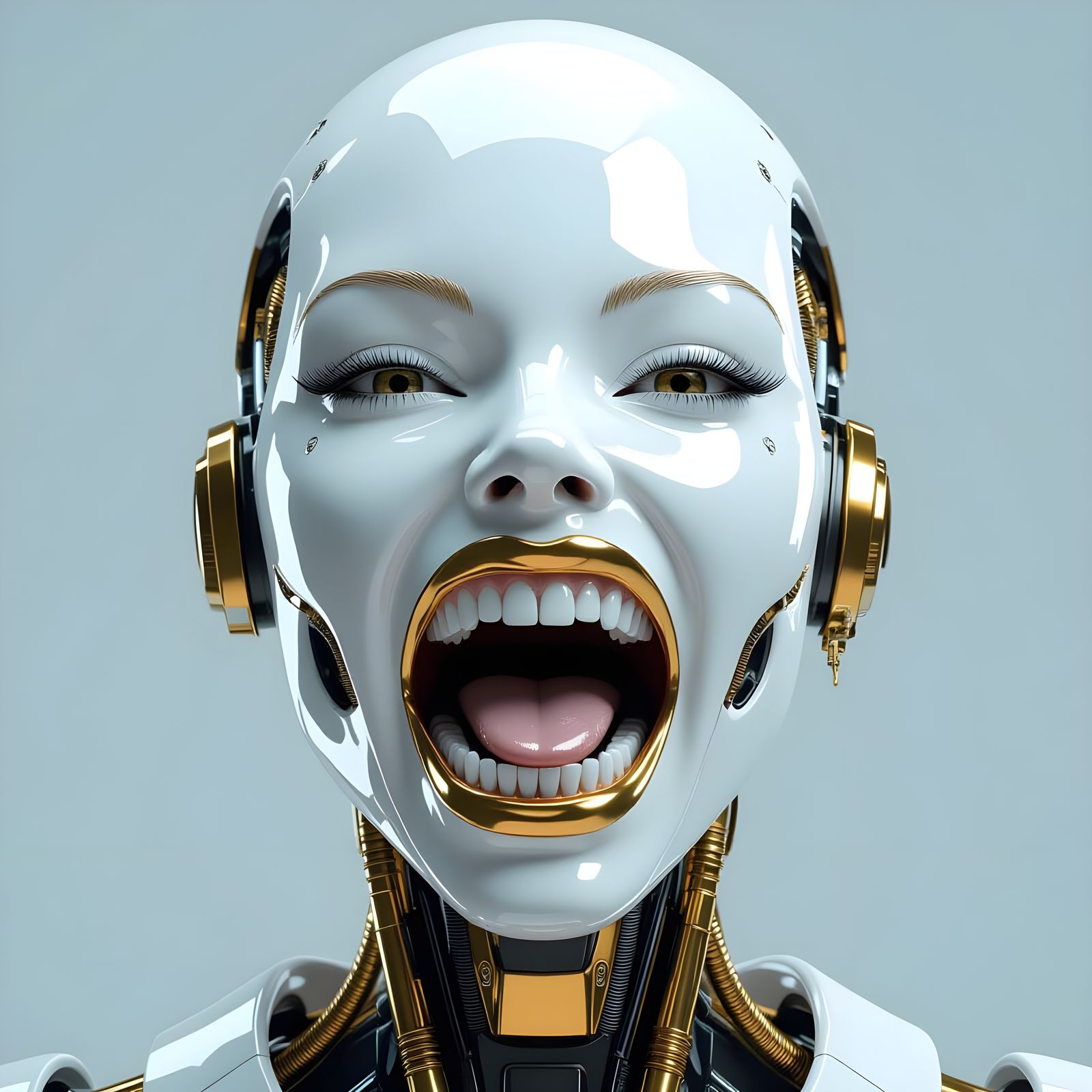Futuristic Android Snarl in Hyperrealistic 3D Render
