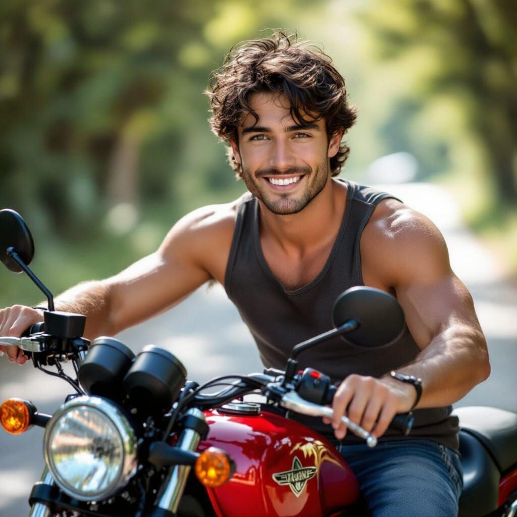 Handsome Italian Man Rides Red Yamaha Motorcycle