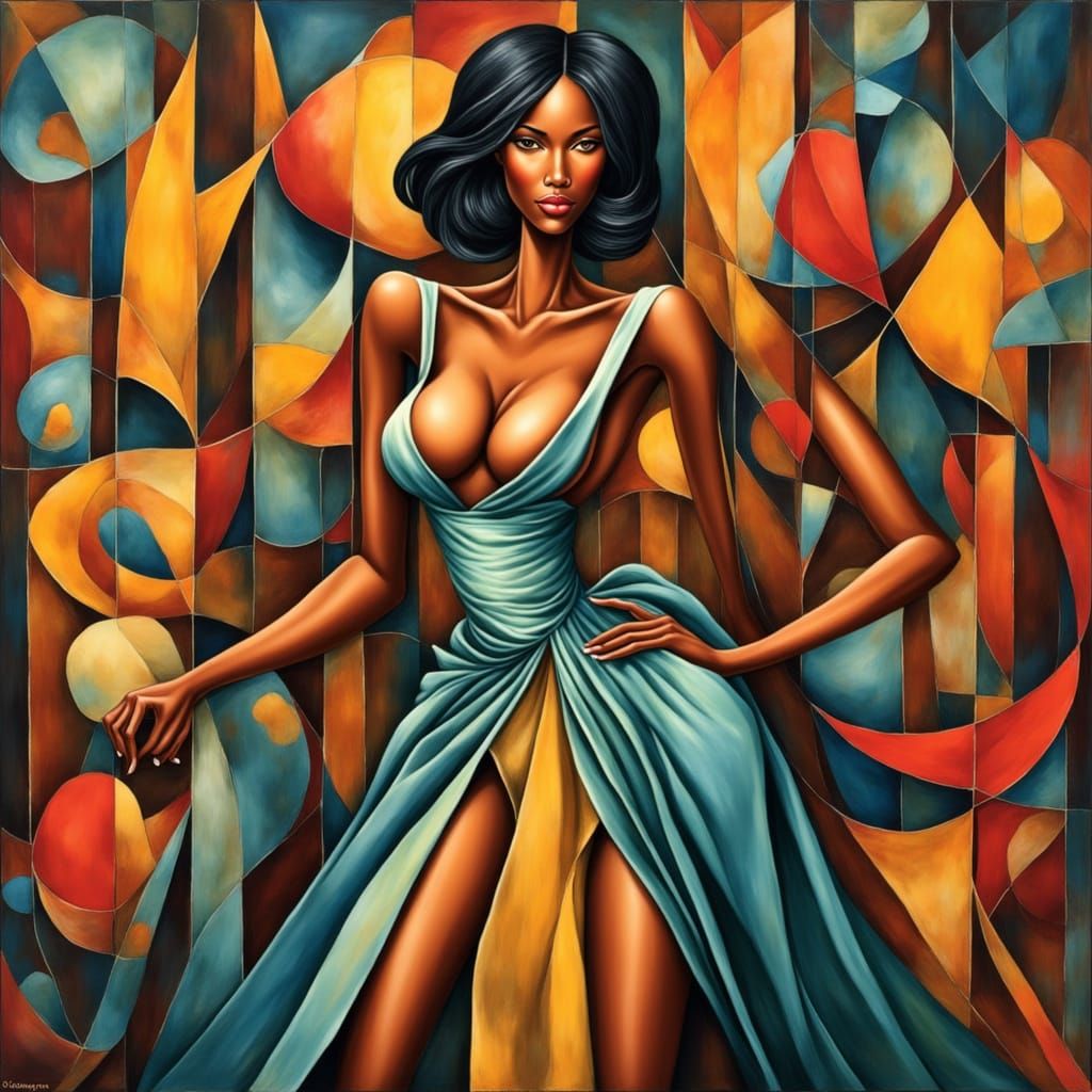 Elegant Woman in Cubist Evening Gown