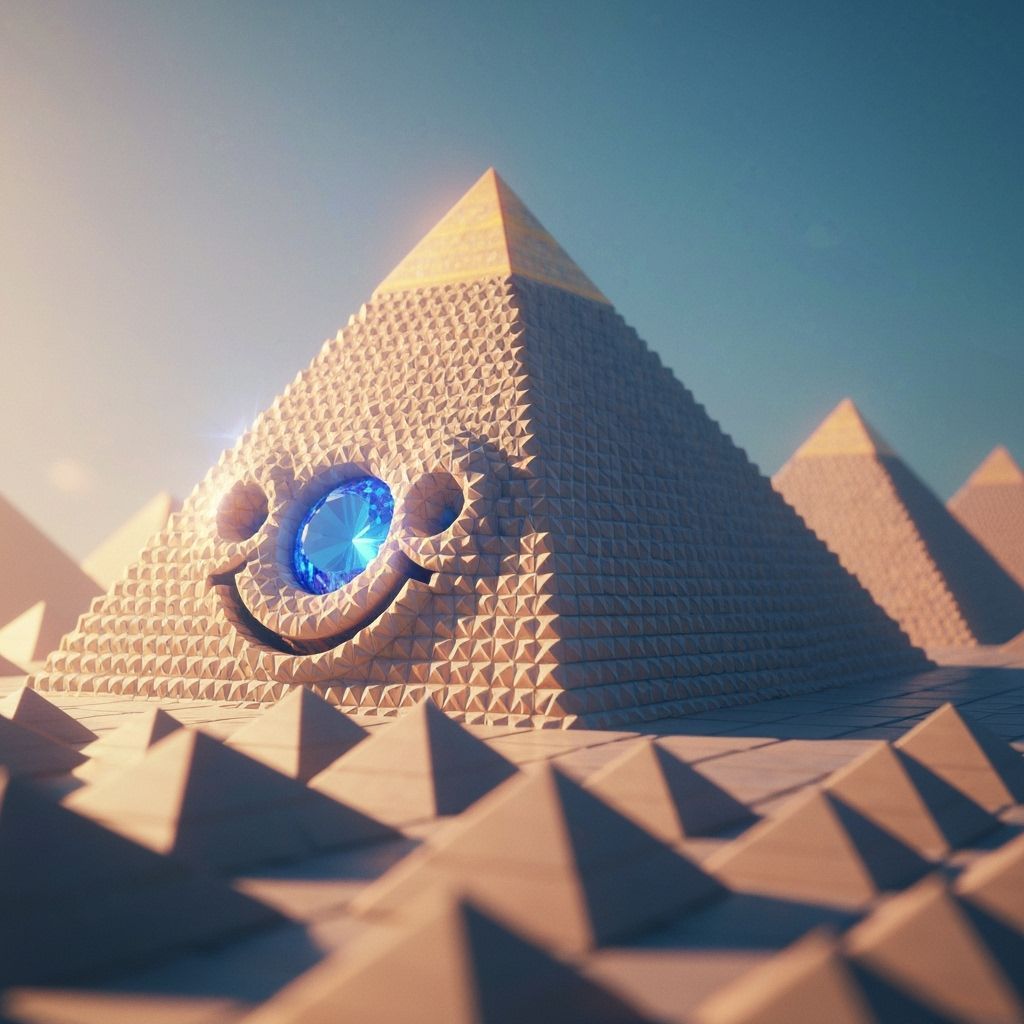 Colossal Smiling Pyramid in Hyperrealistic CGI Style