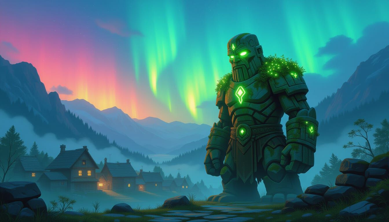 Ancient Mossy Golem Guards Misty Valley Village