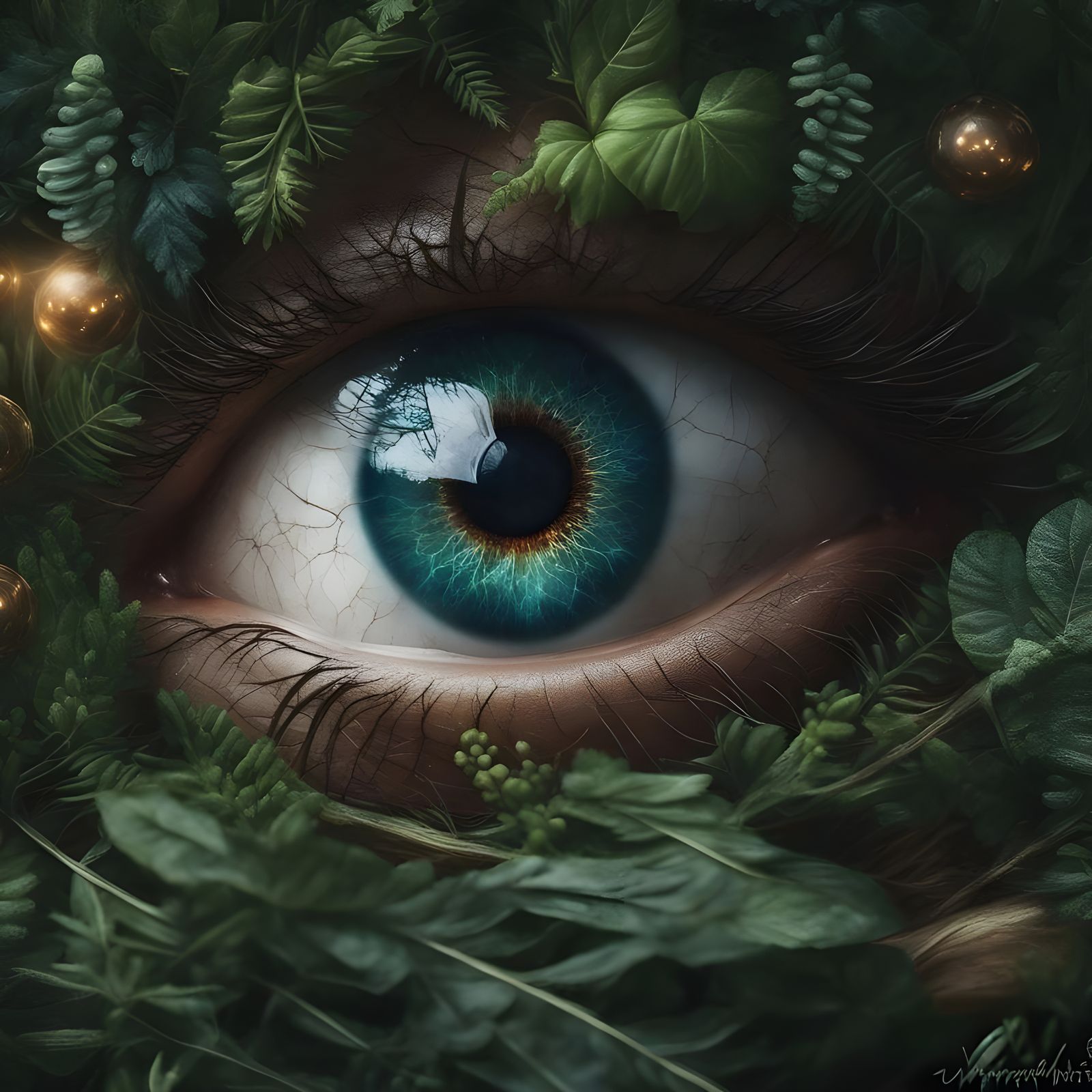 Detailed Eyeball with Nature, Photorealistic Close-Up