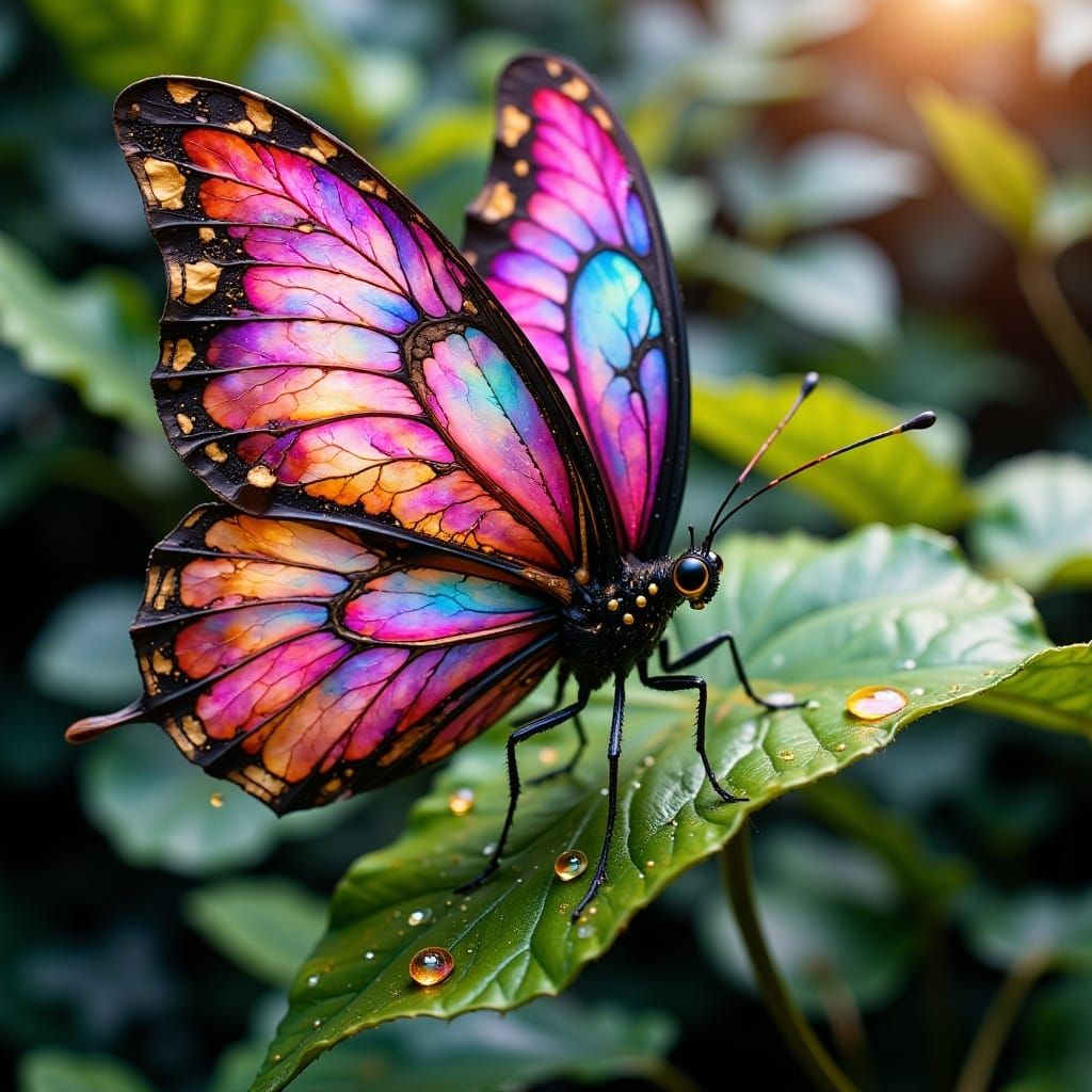 Iridescent Magenta Butterfly in Futuristic Style
