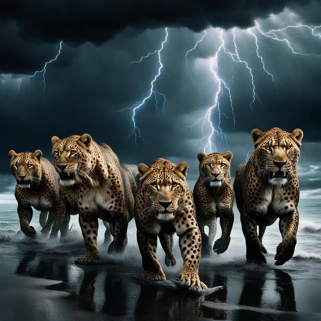 Surreal Tyrannosaurus Rex Emerging from Stormy Sea