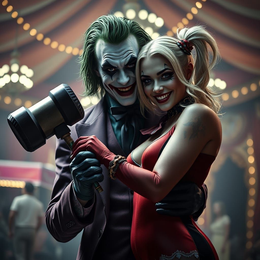 Joker and Harley Quinn in a Romantic Circus Setting