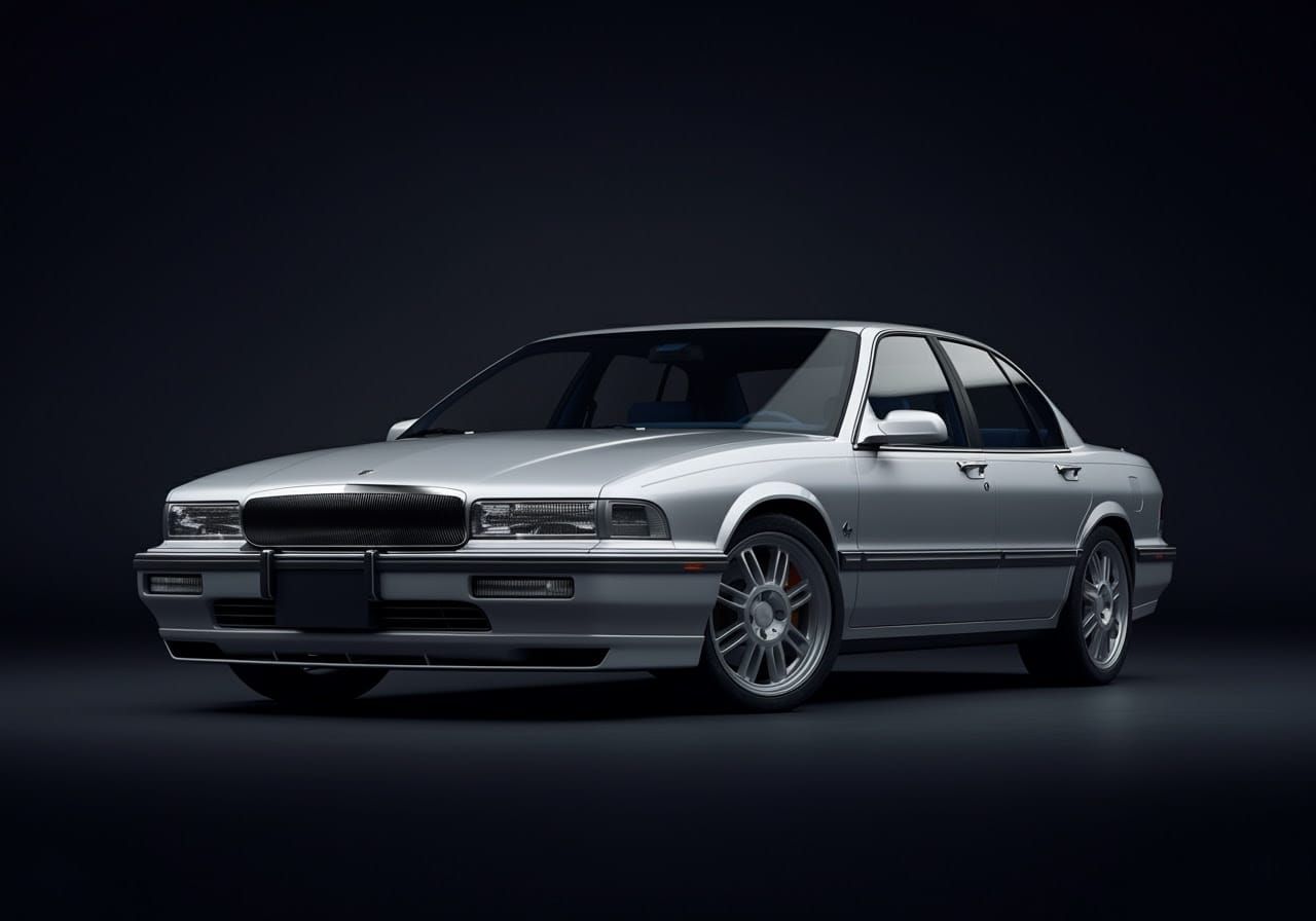 Retro Silver Family Sedan in Bold Garage Setting