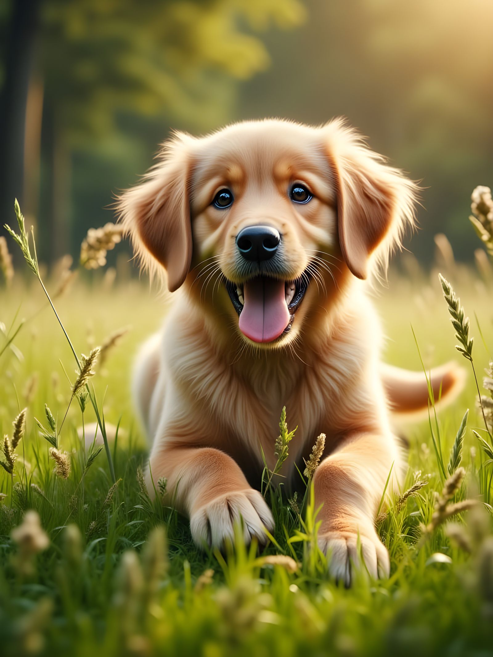 Vibrant Golden Retriever in Exaggerated Realism