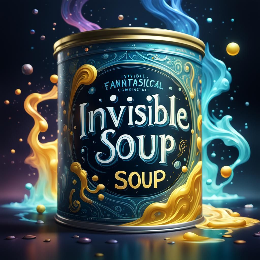 Intricate 'Invisible Soup' Can in Splash Art Style