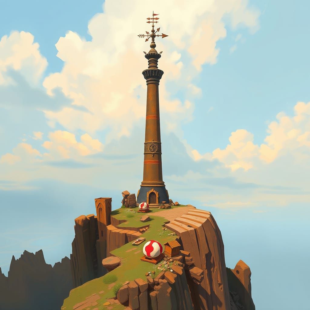 Mystical Spire on Cliff's Edge in a Whimsical Fantasy Style