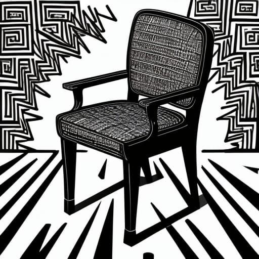 Vibrant Art Deco Chair in Black and White Cartoon Style
