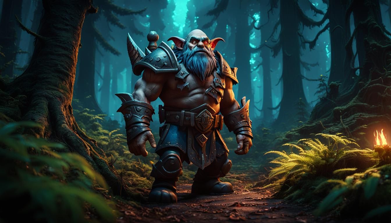 Gnome Warrior Finds Treasure in Dark Forest