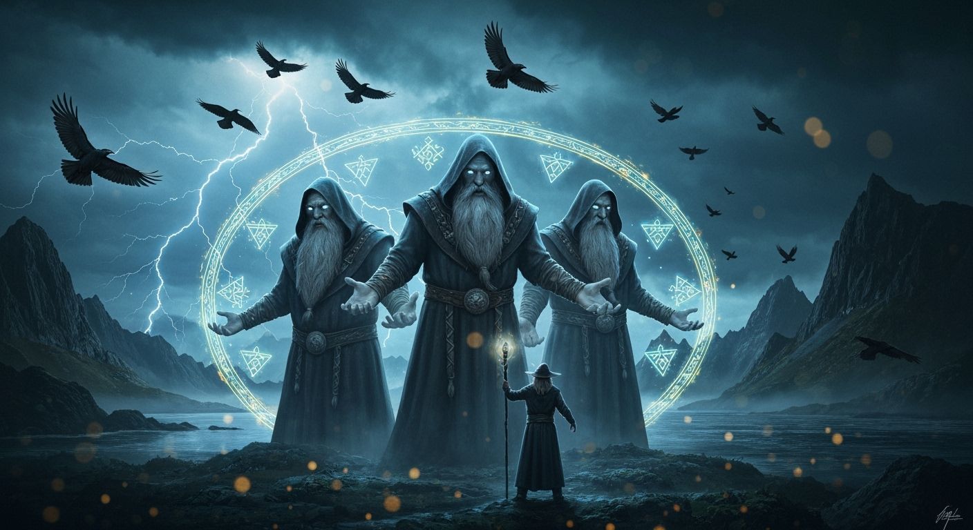 Mystic Wizards Conjuring Magic in Nordic Landscape