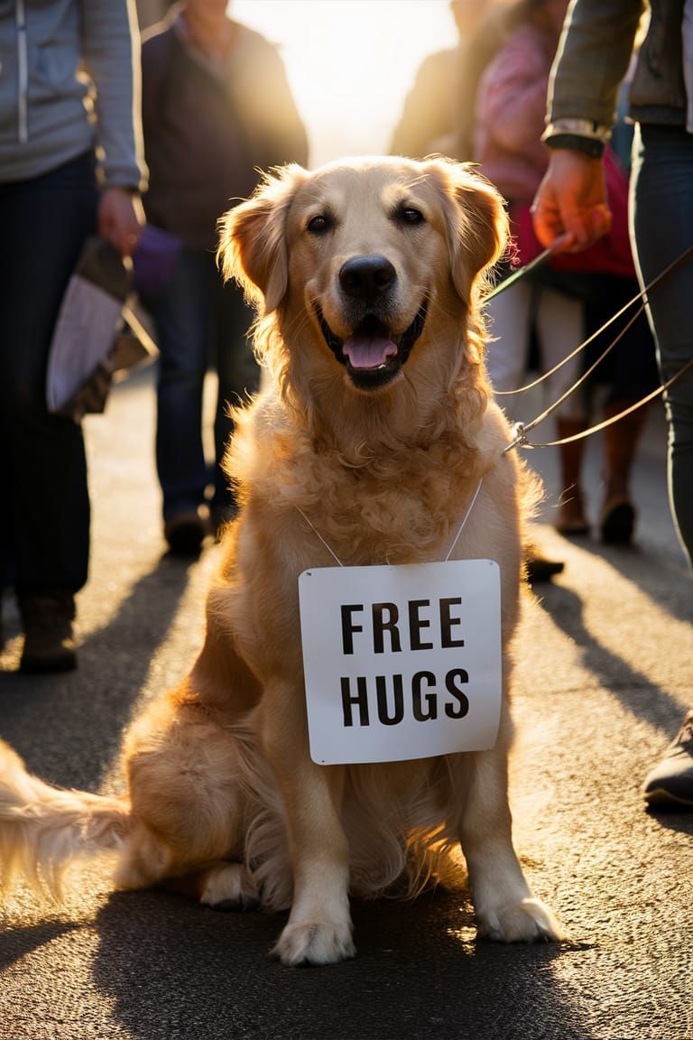 Golden Retriever Offers Free Hugs in Sunlight