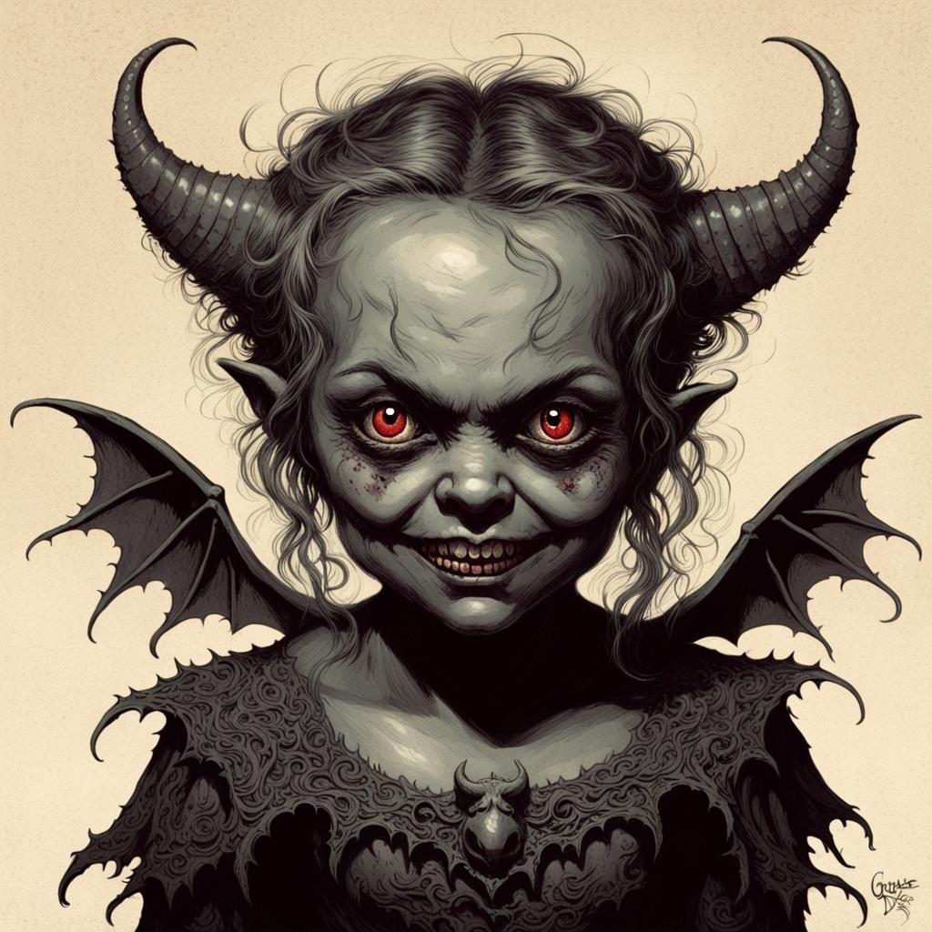 Cute Demon in Gothic Horror Style