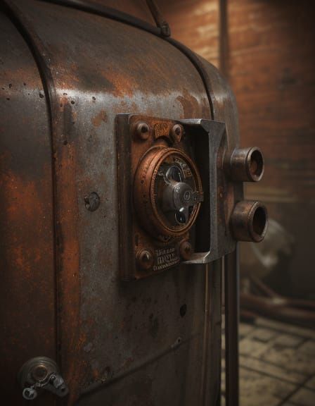 Rusted Padlock's Intricate Mechanics in Steampunk Style