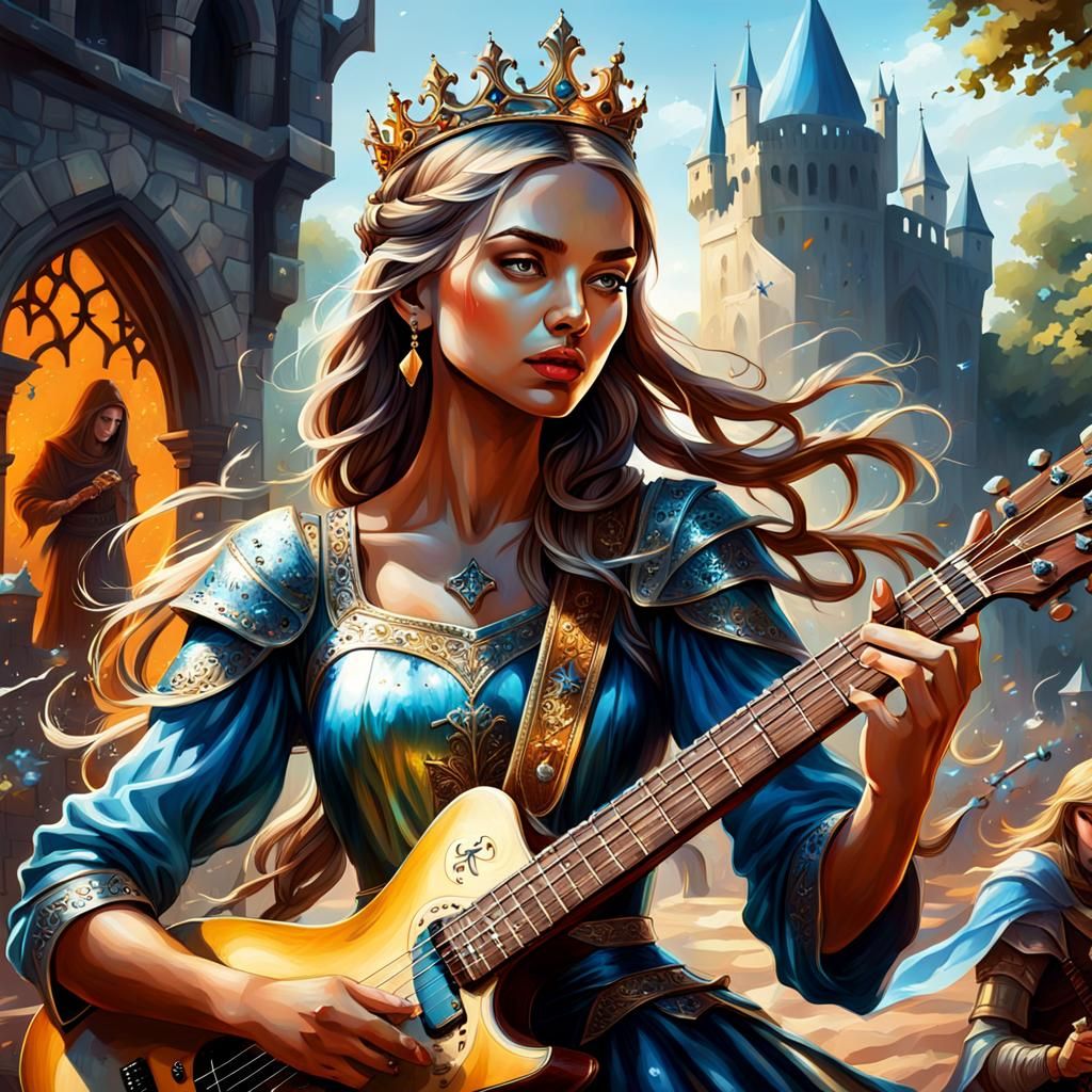 Fantasy Guitar Band Performance: Hyperrealistic Splash Art