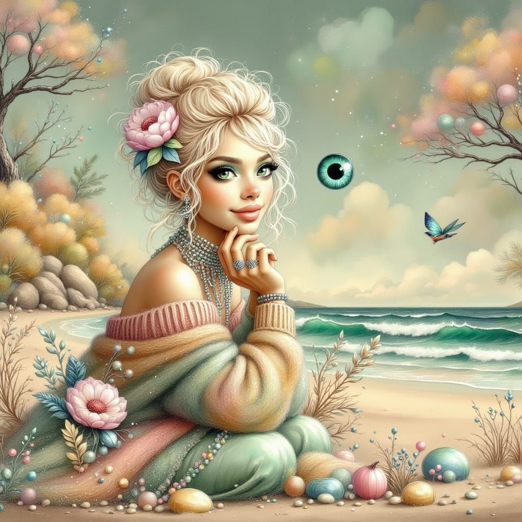 Surreal Portrait with Oversized Eye in Dreamlike Style