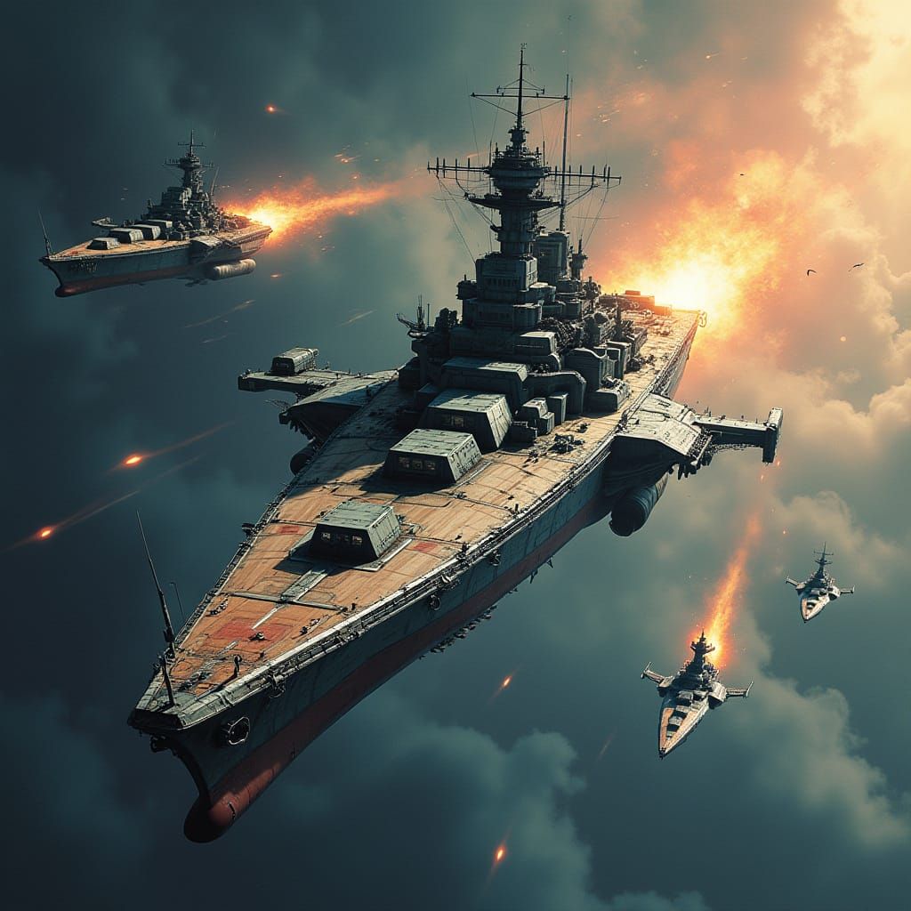 Battleships Clash with Alien Fighters Above Nebula