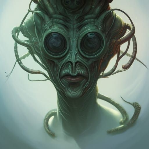 Eldritch Horror Alien Portrait in Art Nouveau Style