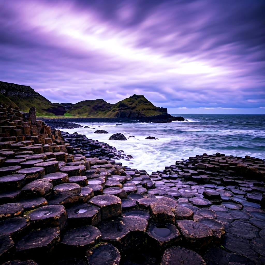 Giants' Causeway in Purple Twilight Mist