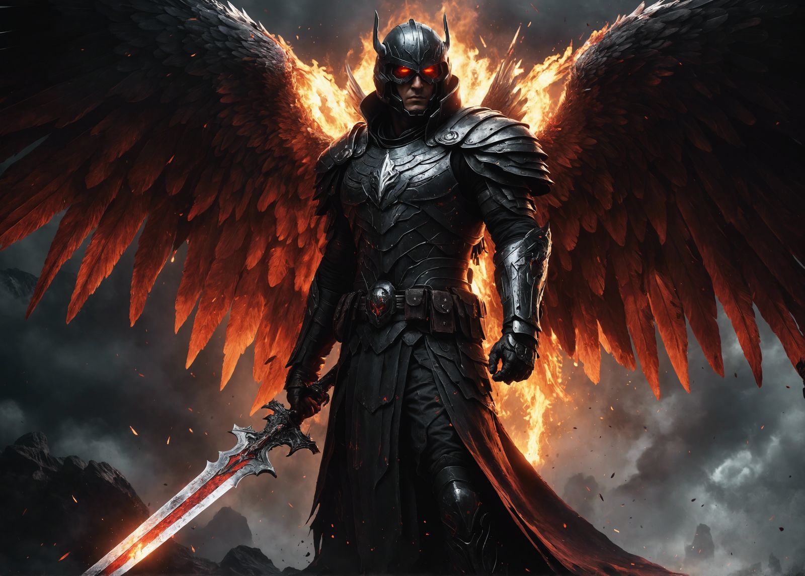 Male Archangel of War Soaring in Abyss