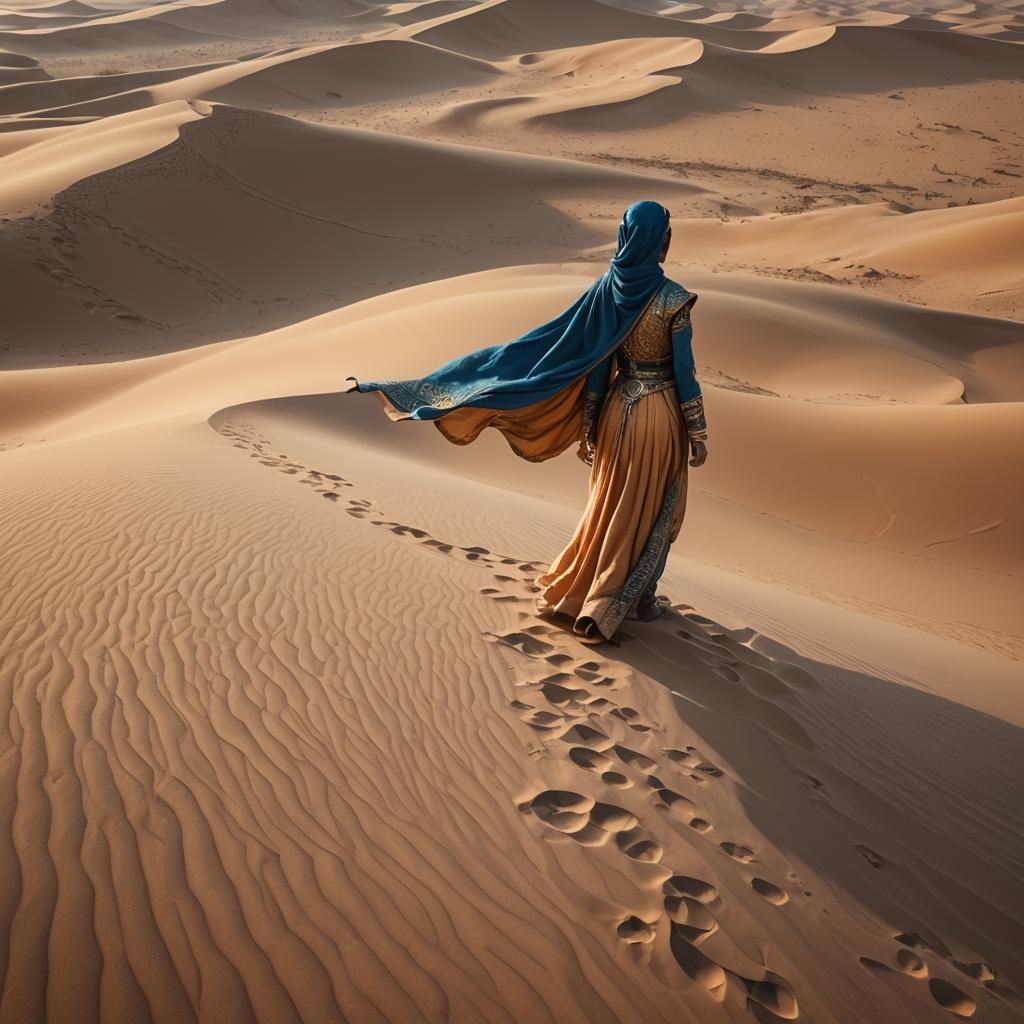 Arabian Princess on Dunes in Beksiński Style